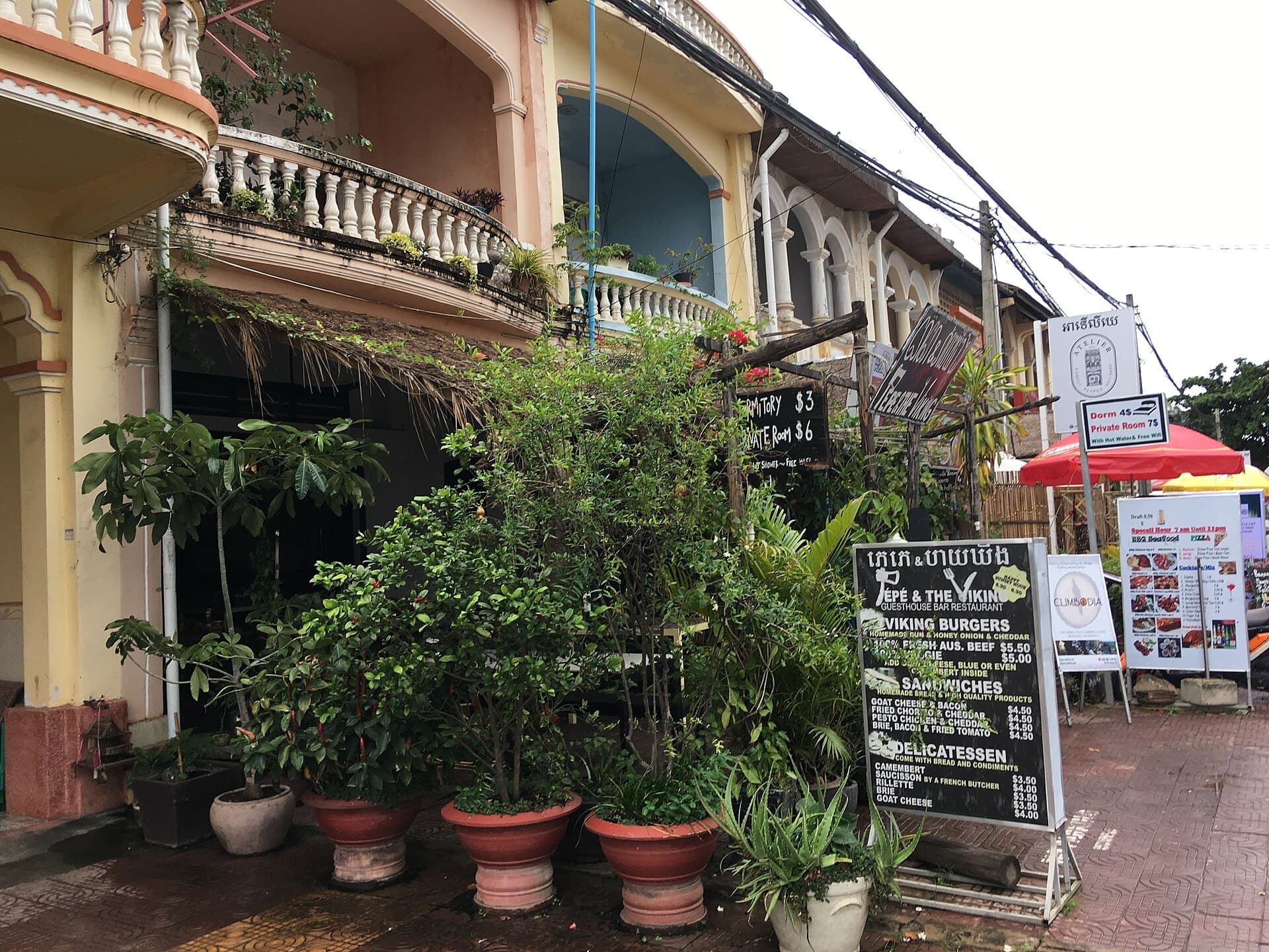 Colonial houses on Riverside Road, Kampot