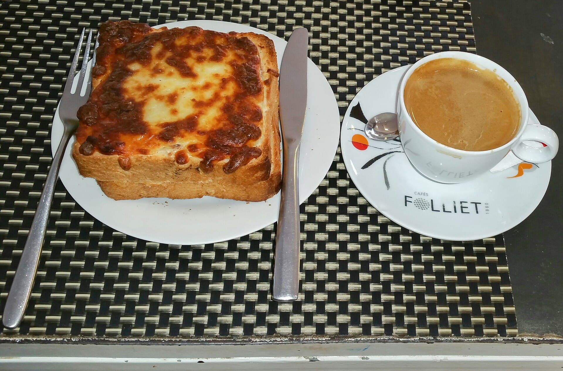 Croque monsieur and coffee at a French bakery in Siem Reap