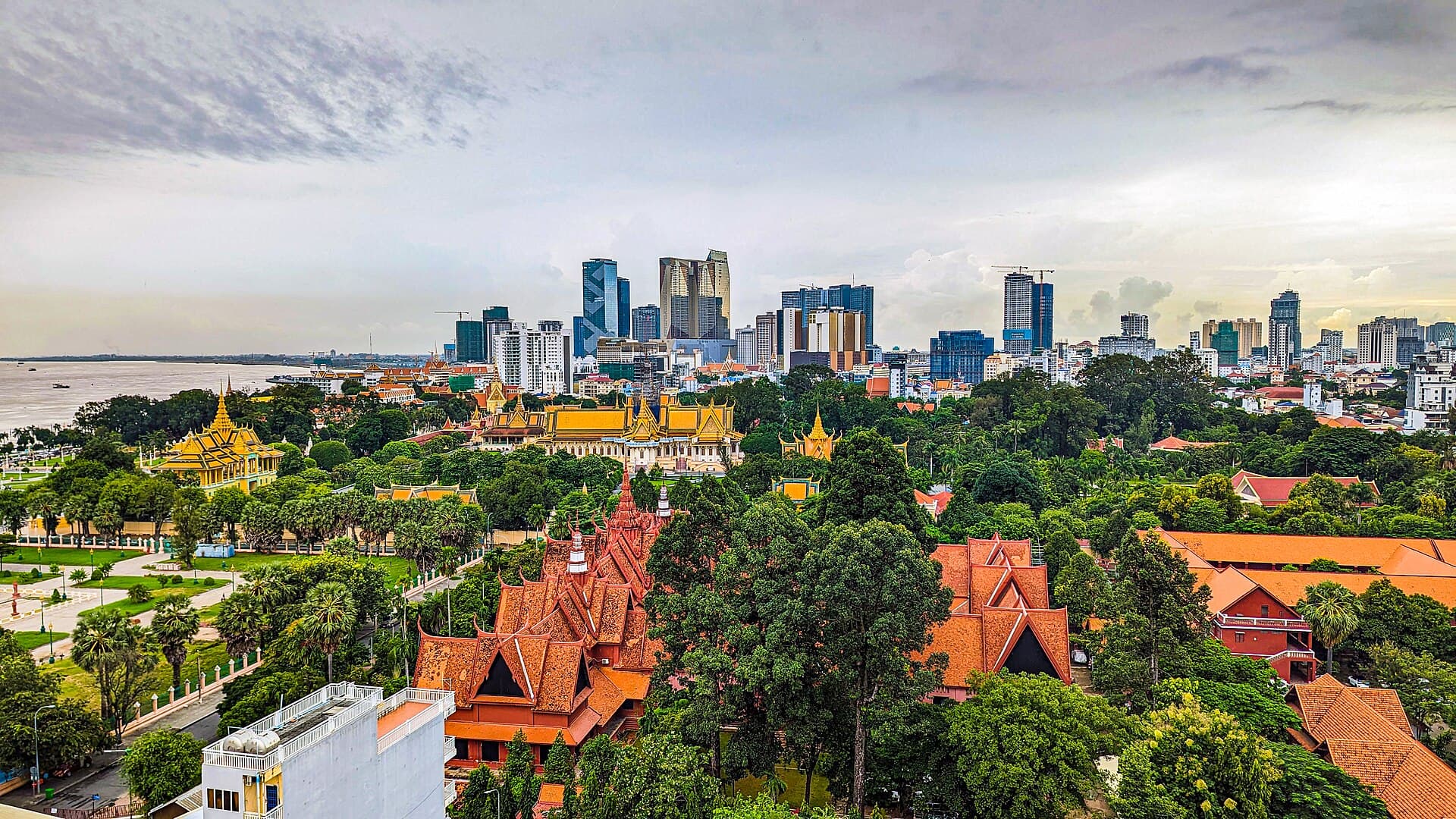 Phnom Penh skyline with the Royal Palace and the riverfront