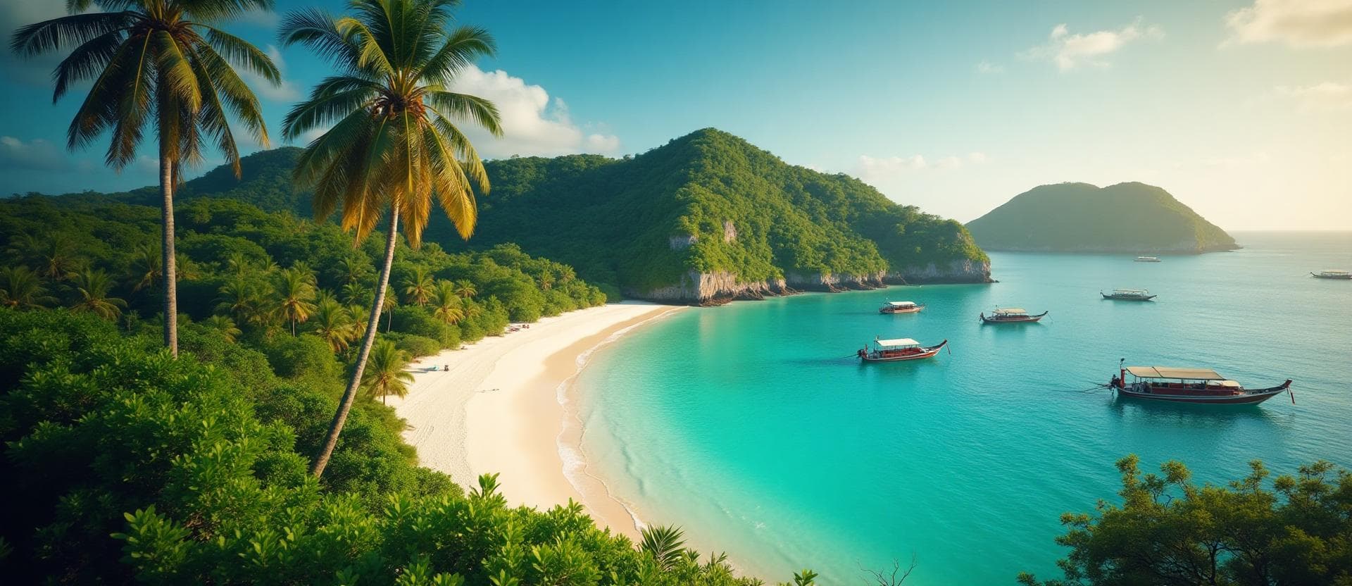 Pristine white sand beach on Koh Rong island with crystal clear turquoise water