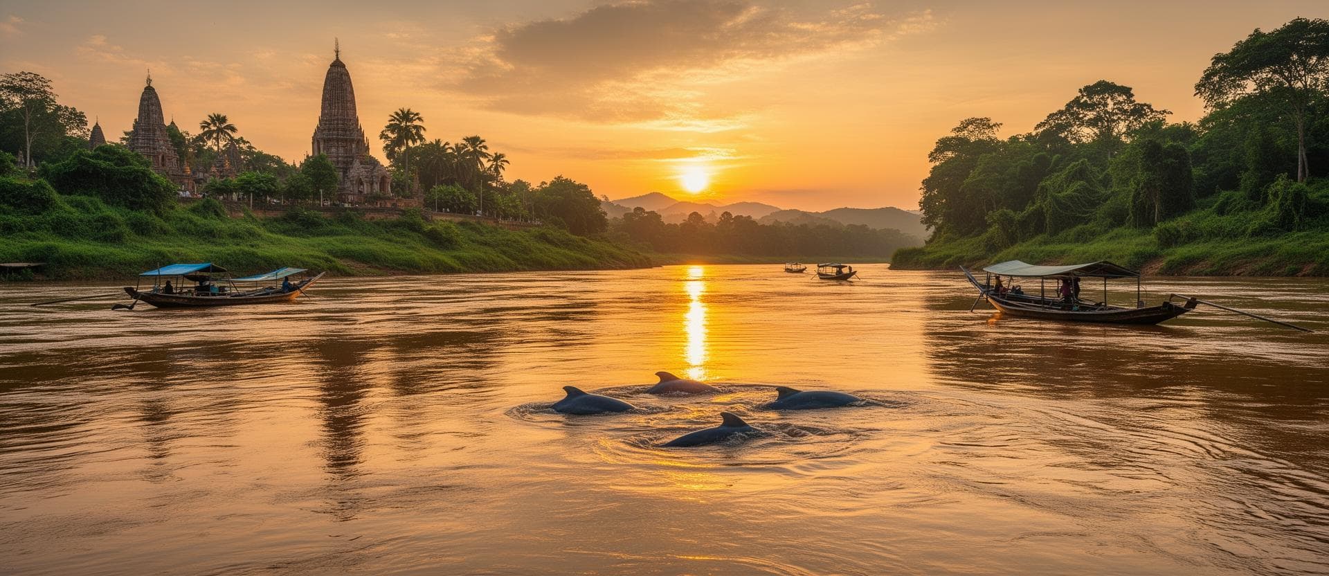 Mekong flooded forest at sunrise in Stung Treng, Cambodia