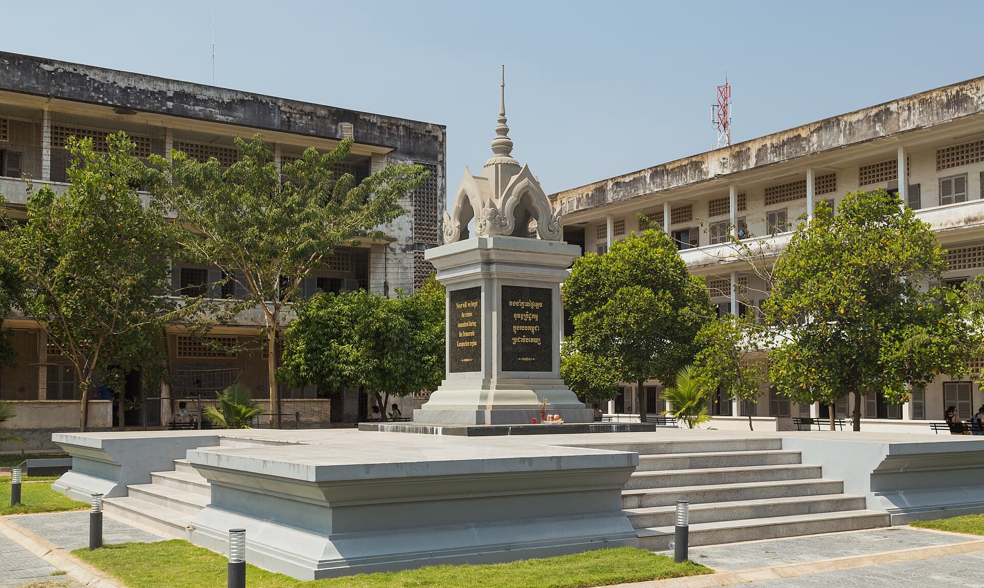 Monument in the courtyard of the Tuol Sleng Genocide Museum, Phnom Penh