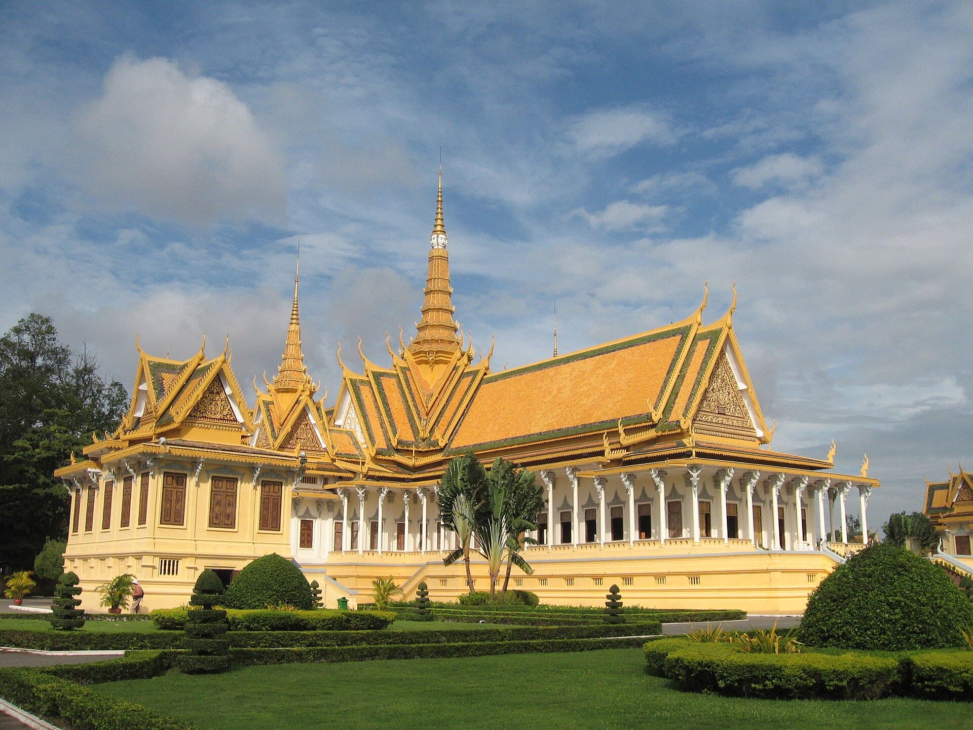 The Throne Hall of the Royal Palace, Phnom Penh, with golden roofs and a central spire