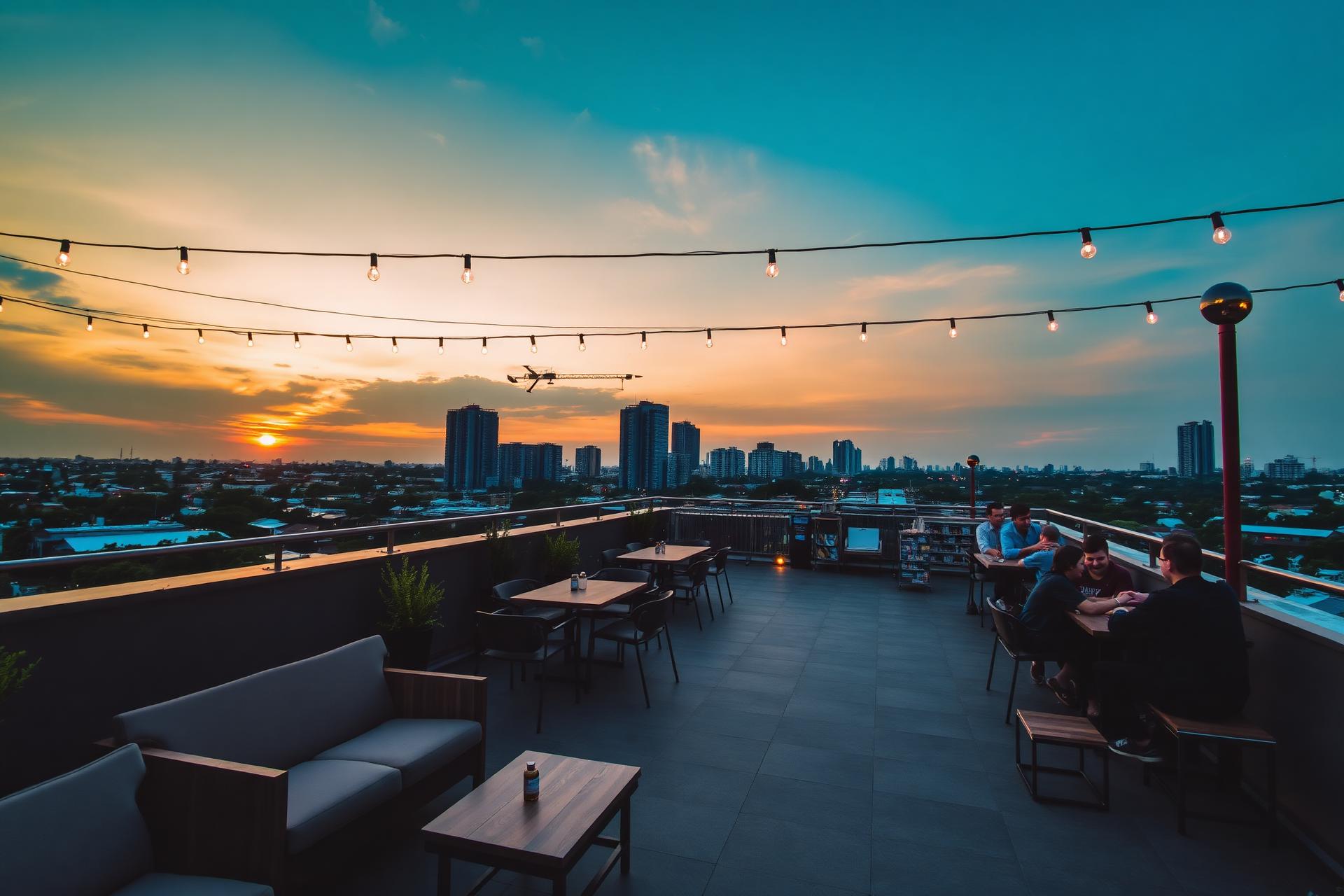 Factory Phnom Penh - Rooftop terrace at sunset