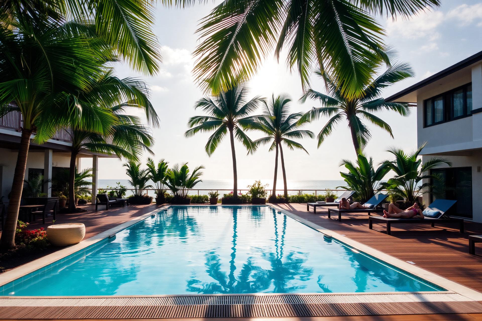 Tropical hostel pool