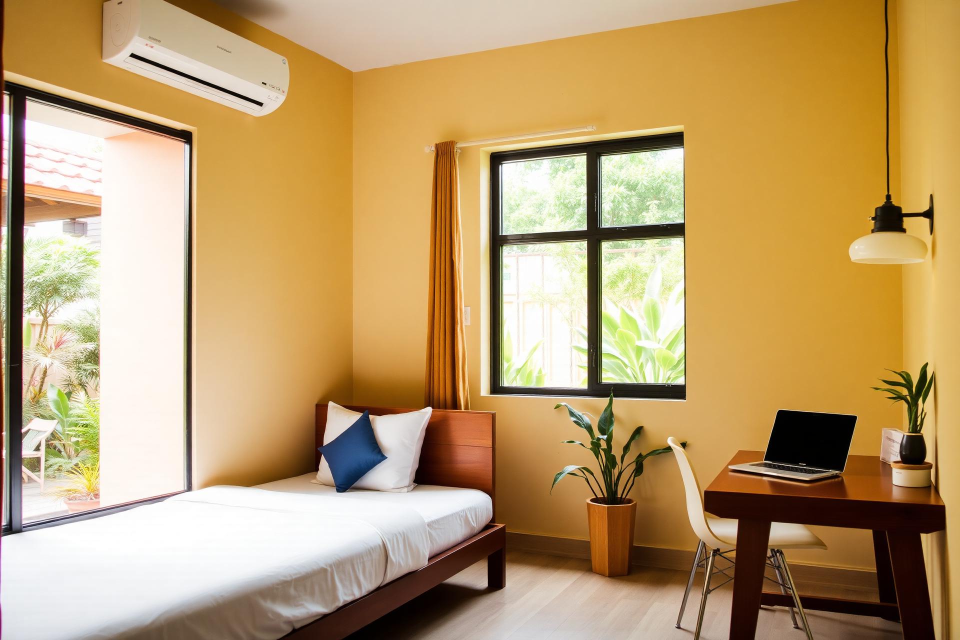 Private hostel room with desk