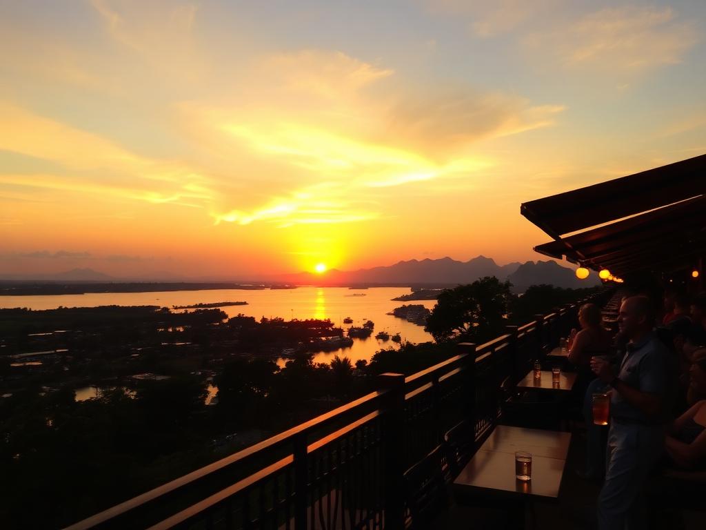 Riverside Balcony Café - Sunset over Kampot River